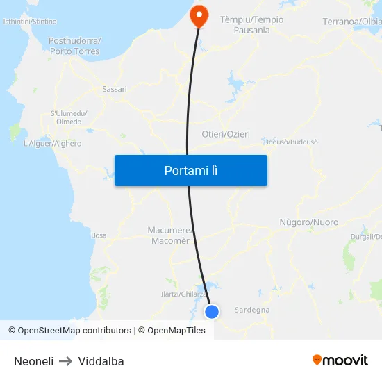 Neoneli to Viddalba map