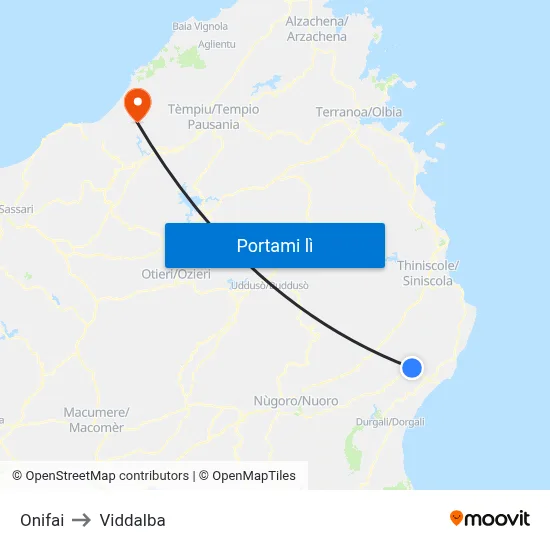 Onifai to Viddalba map