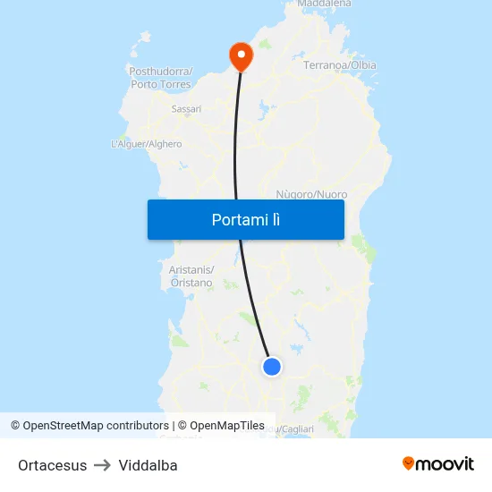 Ortacesus to Viddalba map