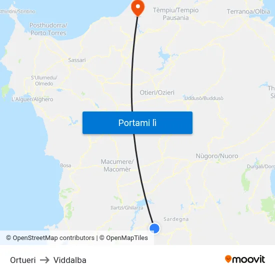 Ortueri to Viddalba map