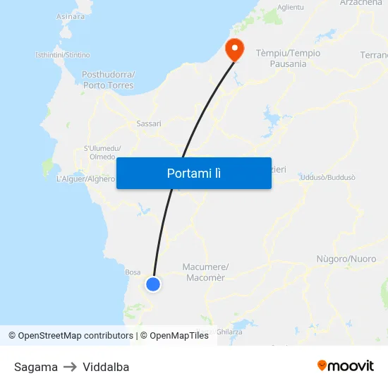 Sagama to Viddalba map