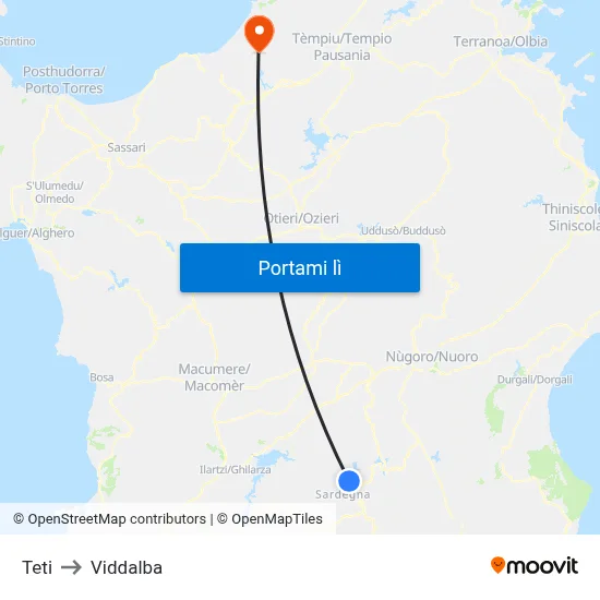 Teti to Viddalba map