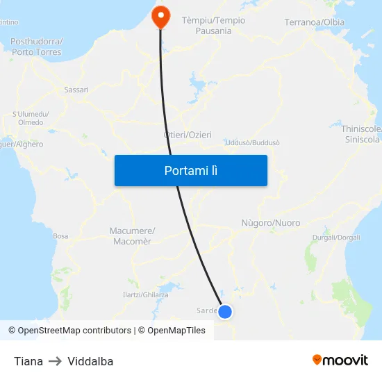 Tiana to Viddalba map