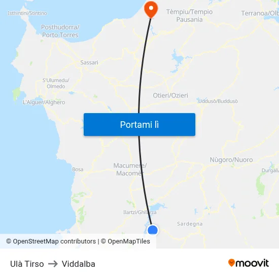 Ulà Tirso to Viddalba map