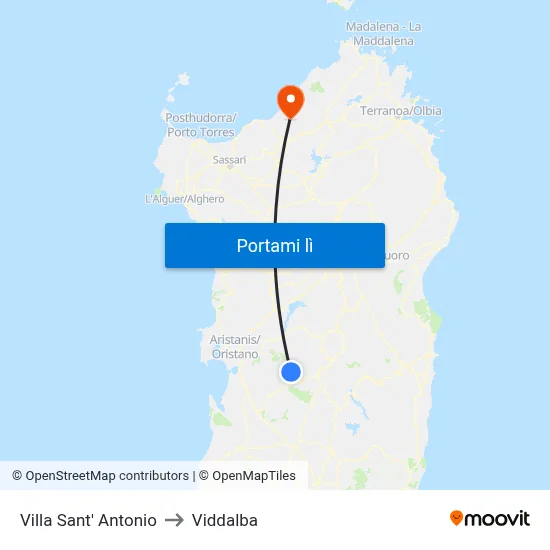 Villa Sant' Antonio to Viddalba map