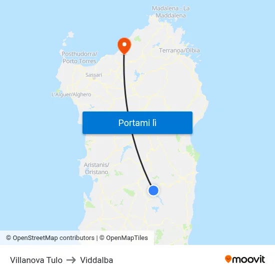 Villanova Tulo to Viddalba map