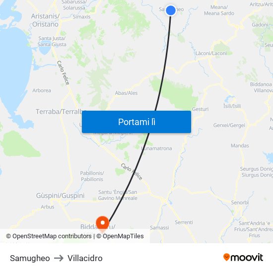 Samugheo to Villacidro map