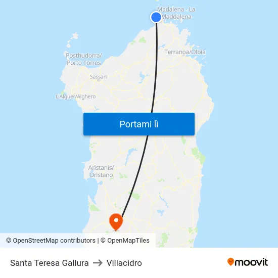Santa Teresa Gallura to Villacidro map