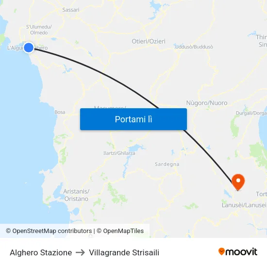 Alghero Stazione to Villagrande Strisaili map