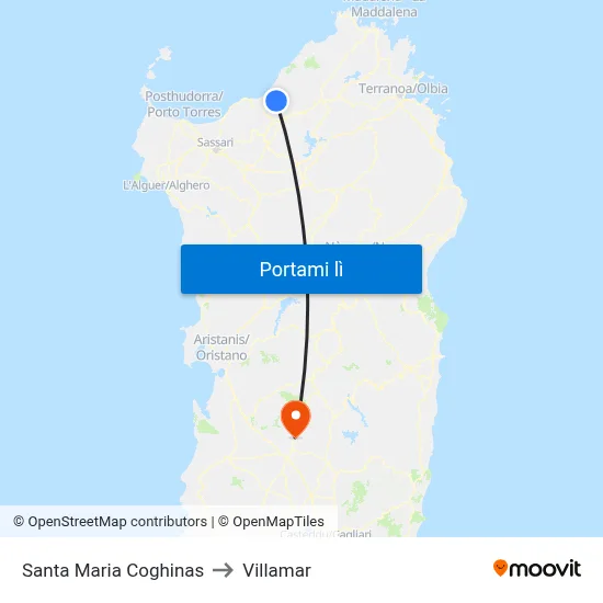 Santa Maria Coghinas to Villamar map