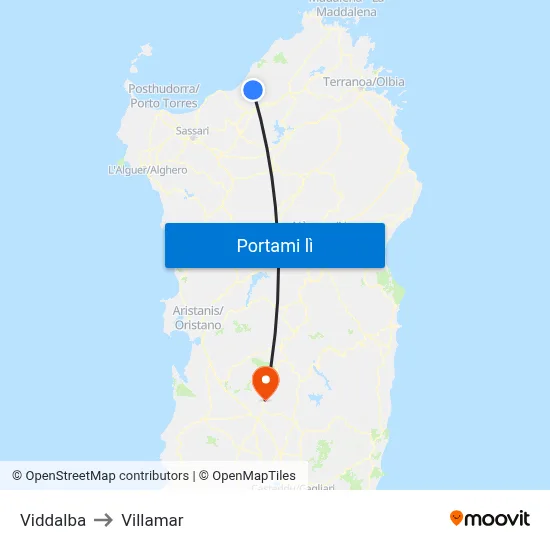 Viddalba to Villamar map