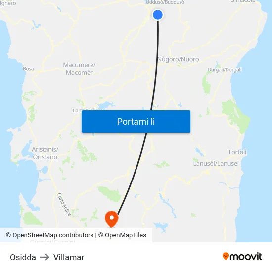 Osidda to Villamar map