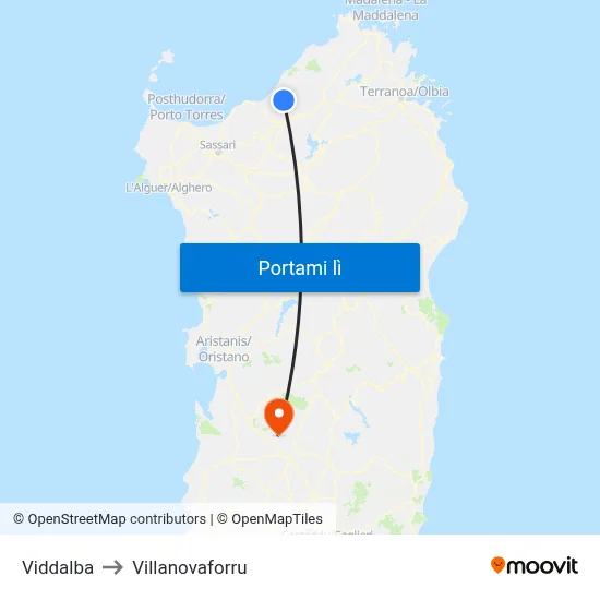 Viddalba to Villanovaforru map