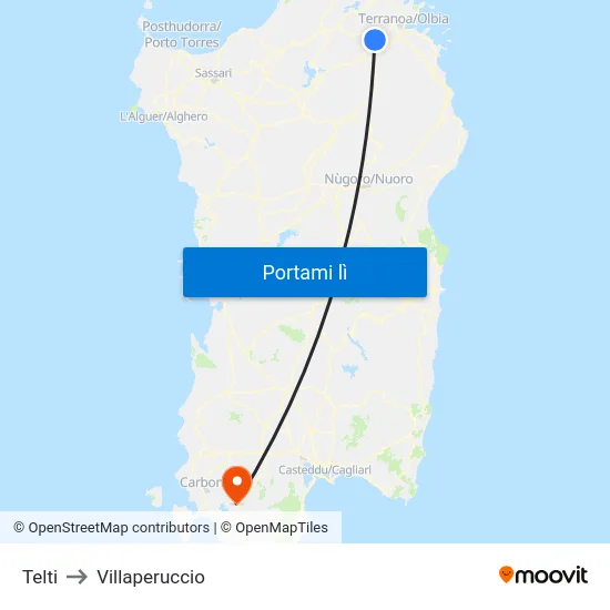 Telti to Villaperuccio map