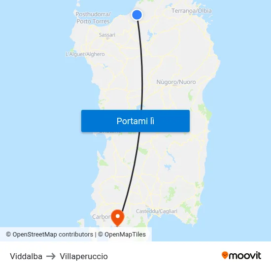 Viddalba to Villaperuccio map