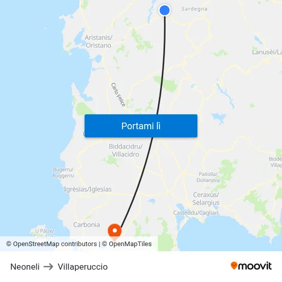 Neoneli to Villaperuccio map