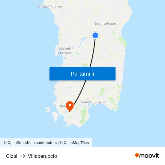 Olzai to Villaperuccio map