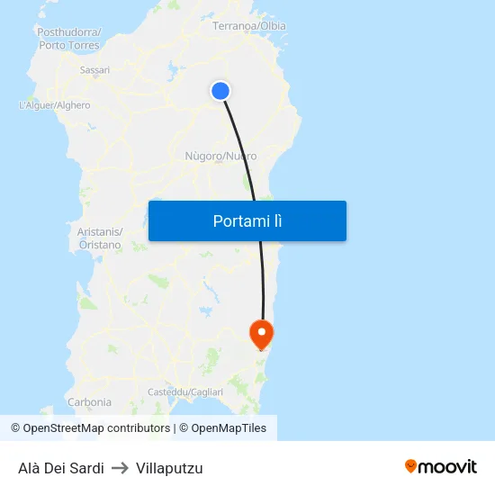 Alà Dei Sardi to Villaputzu map