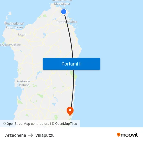 Arzachena to Villaputzu map