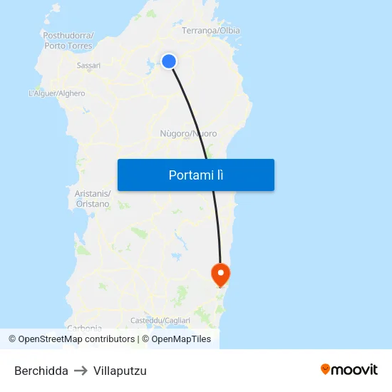 Berchidda to Villaputzu map