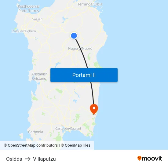 Osidda to Villaputzu map