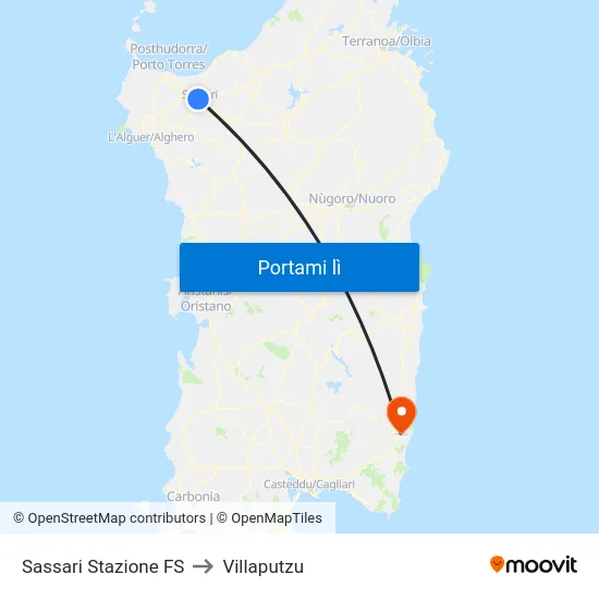 Sassari Stazione FS to Villaputzu map