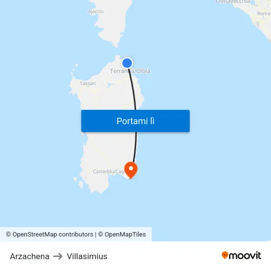 Arzachena to Villasimius map