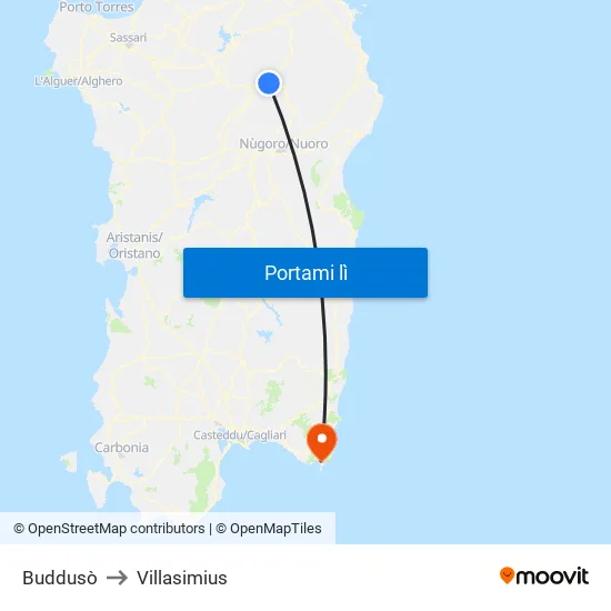 Buddusò to Villasimius map