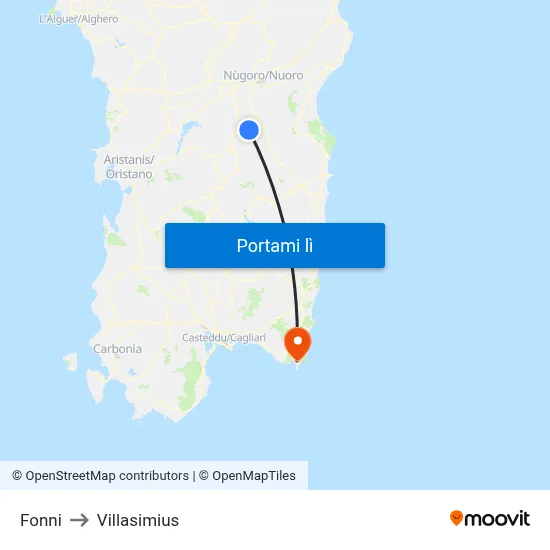 Fonni to Villasimius map