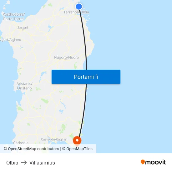 Olbia to Villasimius map