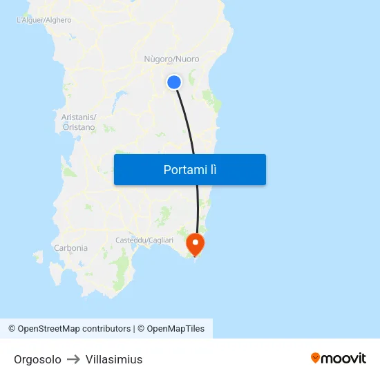 Orgosolo to Villasimius map