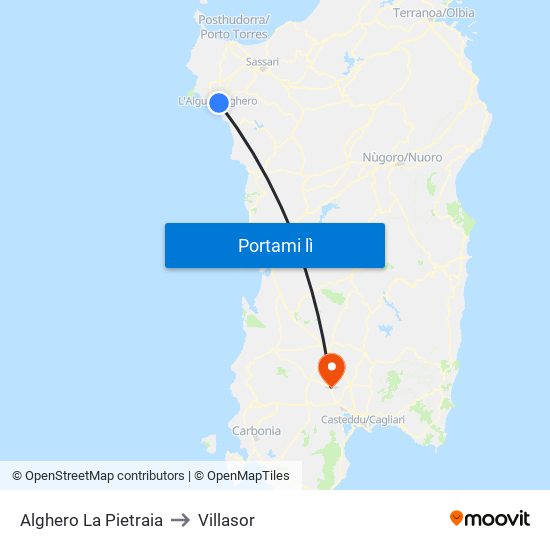 Alghero La Pietraia to Villasor map