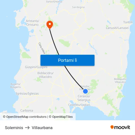 Soleminis to Villaurbana map