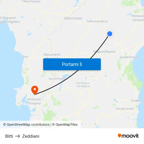 Bitti to Zeddiani map