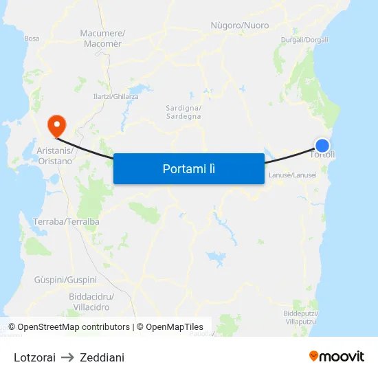 Lotzorai to Zeddiani map