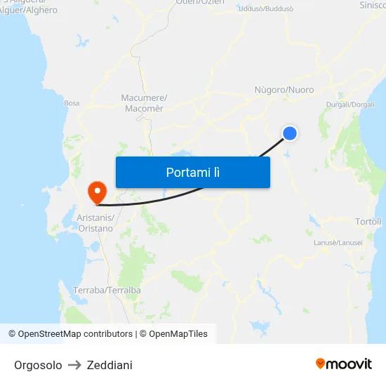 Orgosolo to Zeddiani map