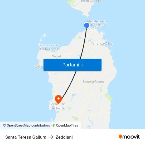 Santa Teresa Gallura to Zeddiani map