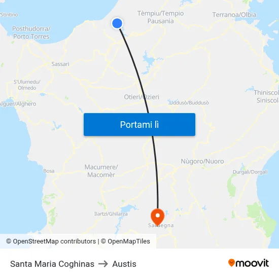 Santa Maria Coghinas to Austis map