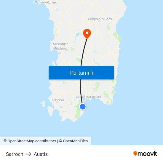 Sarroch to Austis map