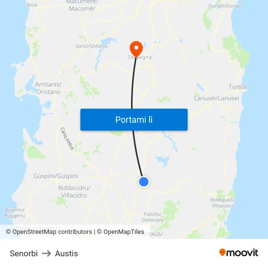 Senorbì to Austis map