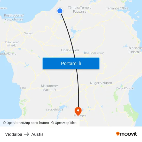 Viddalba to Austis map