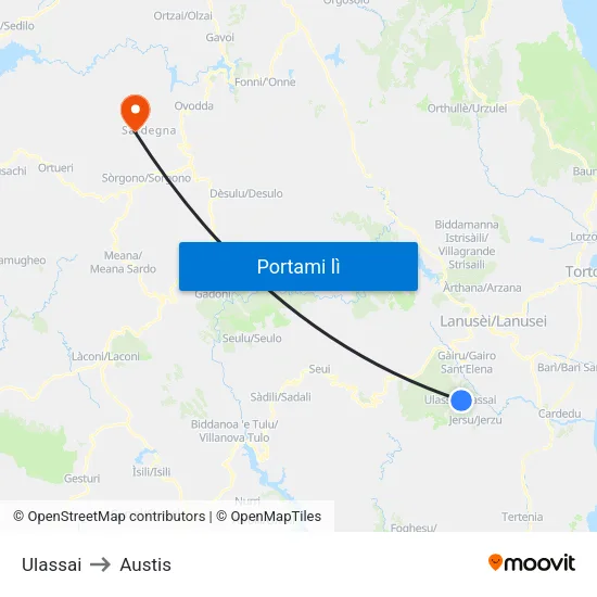Ulassai to Austis map