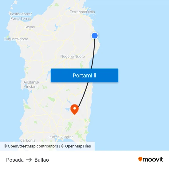 Posada to Ballao map