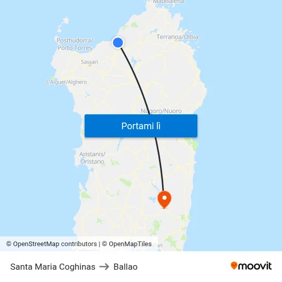 Santa Maria Coghinas to Ballao map