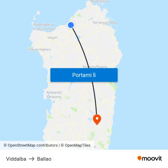 Viddalba to Ballao map