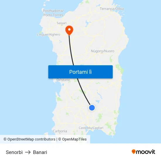 Senorbì to Banari map