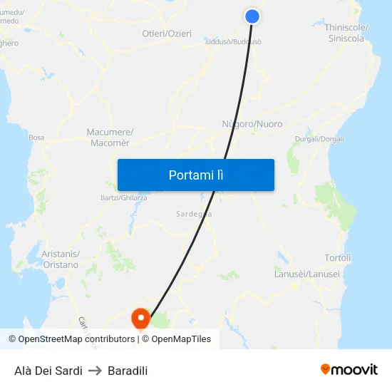 Alà Dei Sardi to Baradili map