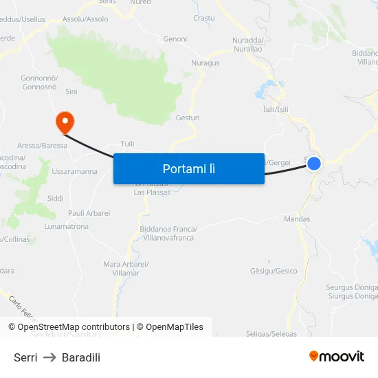 Serri to Baradili map