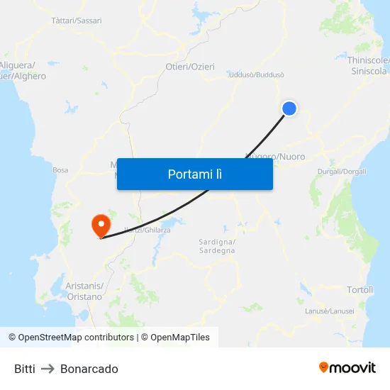 Bitti to Bonarcado map