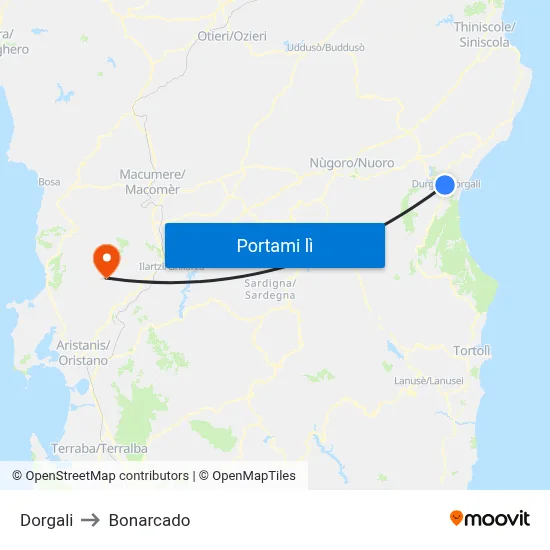 Dorgali to Bonarcado map